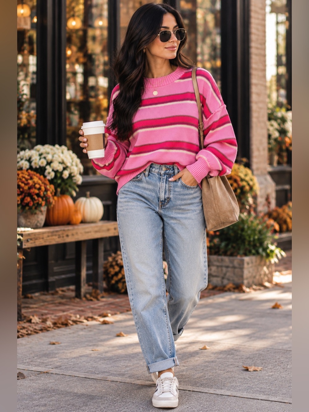 BDG Pink Striped Crewneck Sweater XS Retro Oversized Knit Pullover